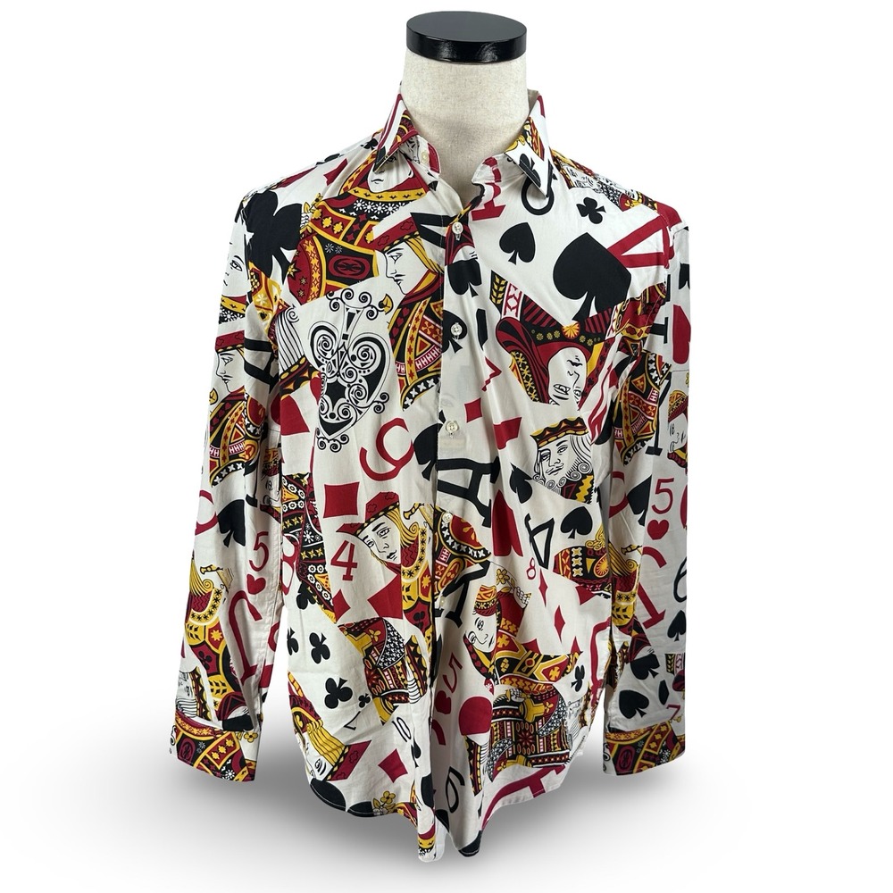 OppoSuits Mens Tailored Fit Playing Card Print Button Down Shirt White Large L